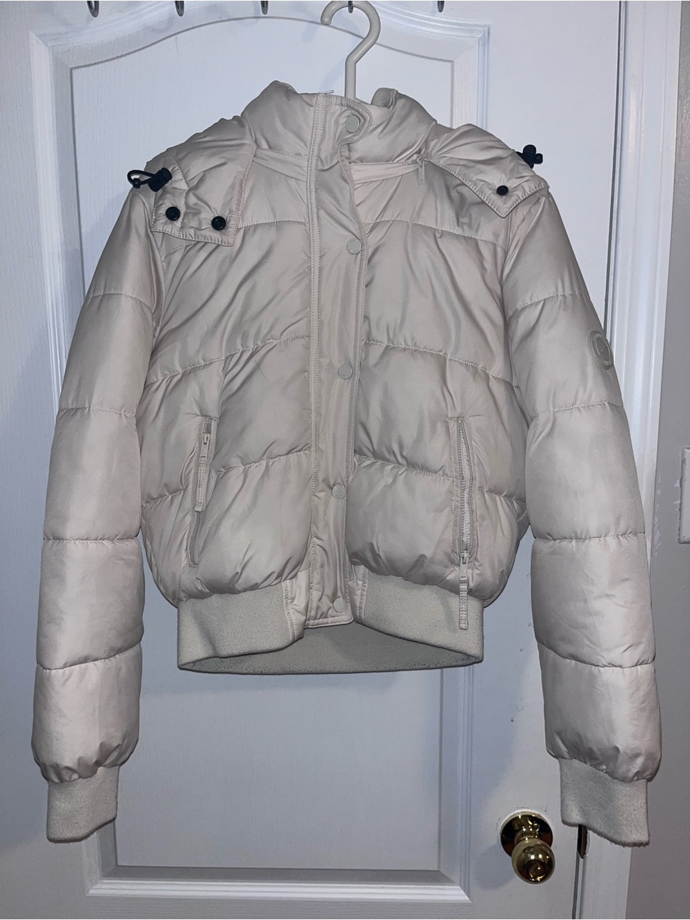 Hollister cream Puffer Bomber Jacket with Hood
